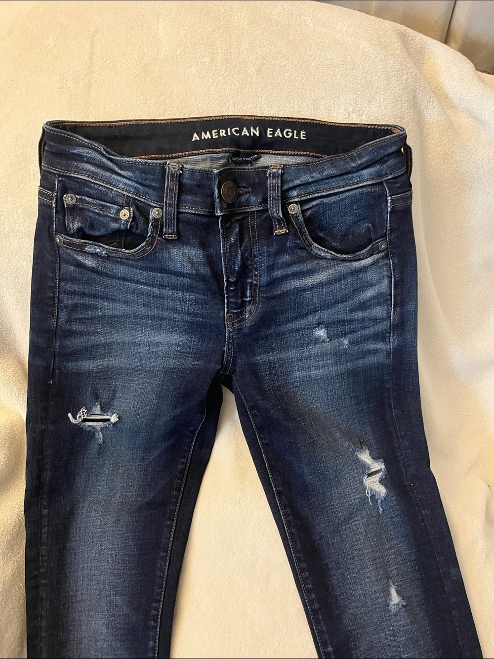 American Eagle Outfitters Women's Dark Indigo Distressed Skinny Jeans